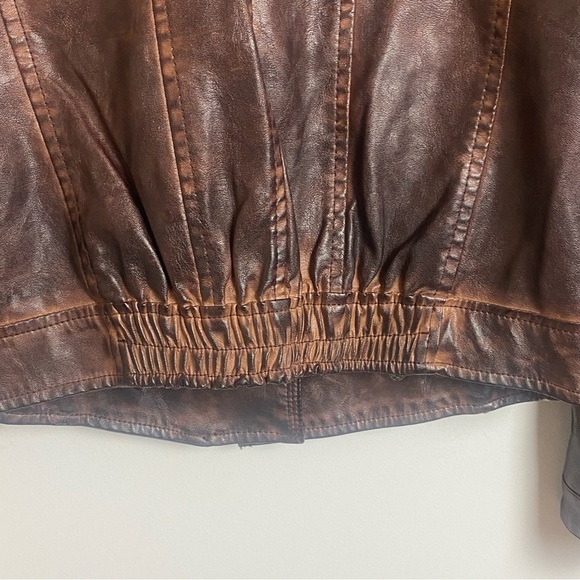 Kut from the Kloth Vegan Leather Jacket Burnout Brown Full Zip Moto Medi… - Picture 9 of 12